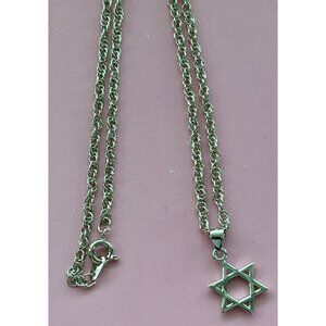 Star Of David Pendant Necklace In Silver-Tone With Rolo Chain & Lobster Clasp
